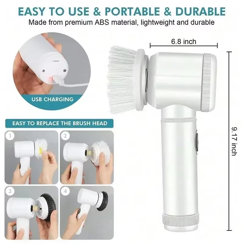 New Cordless Spin Scrubber Electric Rechargeable 5 in 1 Brush Heads for Bathroom Kitchen Tile Grout Shower Car Deep Clean