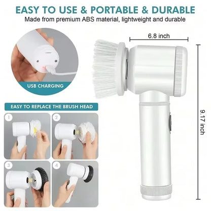 New Cordless Spin Scrubber Electric Rechargeable 5 in 1 Brush Heads for Bathroom Kitchen Tile Grout Shower Car Deep Clean